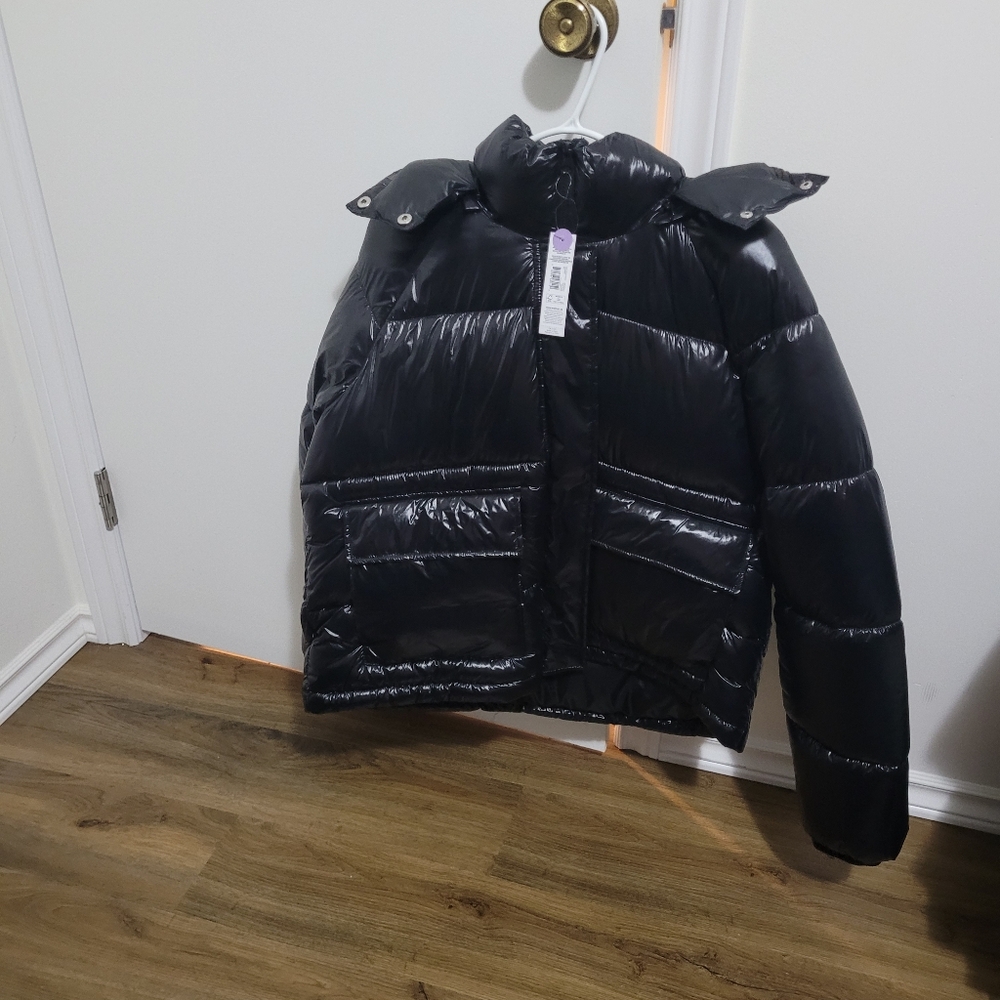 NO BOUNDARIES PUFFER JACKET WOMEN'S MEDIUM SHINY BLACK NEW